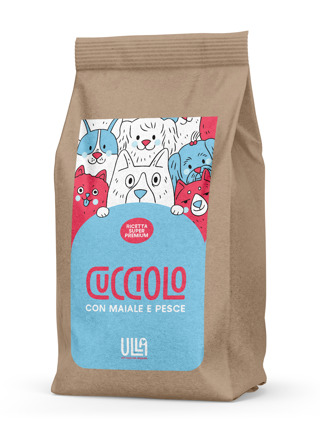Cucciolo con maiale e pesce